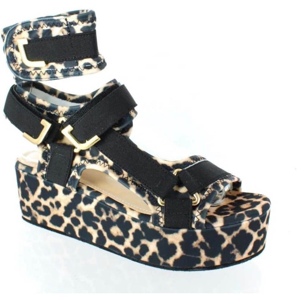 Pazzle Leopard Print Platform Sandals Womens 10 Black Strappy Ankle Strap - Picture 12 of 14